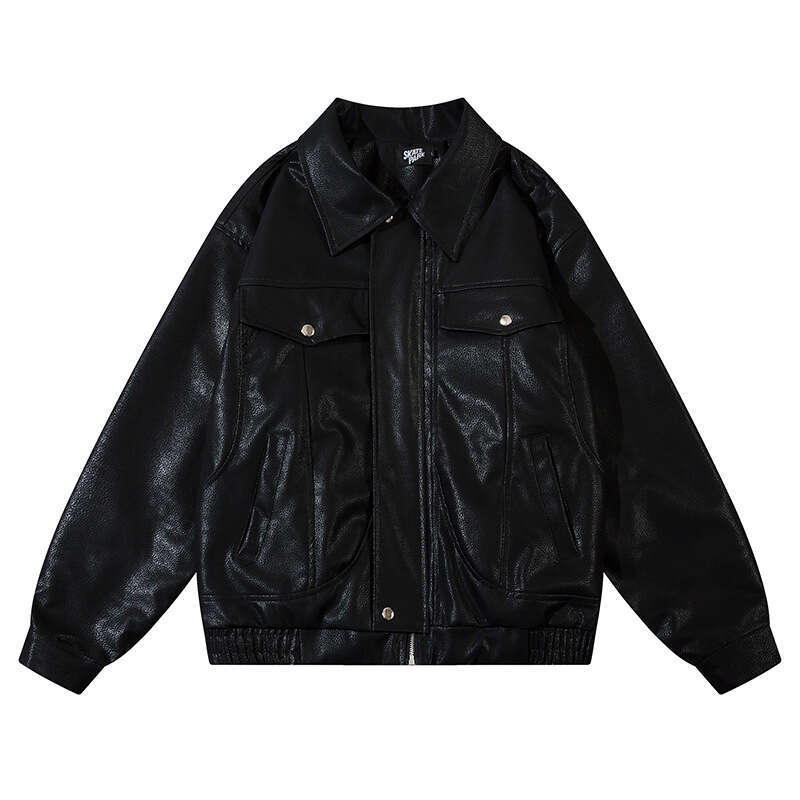 American Flame PU Leather Jacket Men's Trendy Loose Design Racing Suit Collection 2