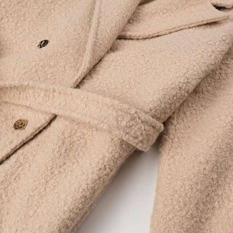 Zatrax-2024 Spring And Autumn Monsoon Women's Belt Double Row Button Long Woolen Loop Windcoat Coat