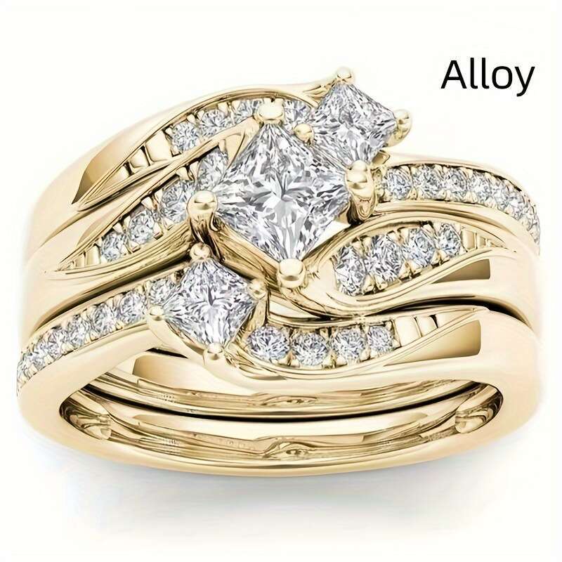 Silver Chen Jewelry Temu Gold Zircon Pair Couple Ring