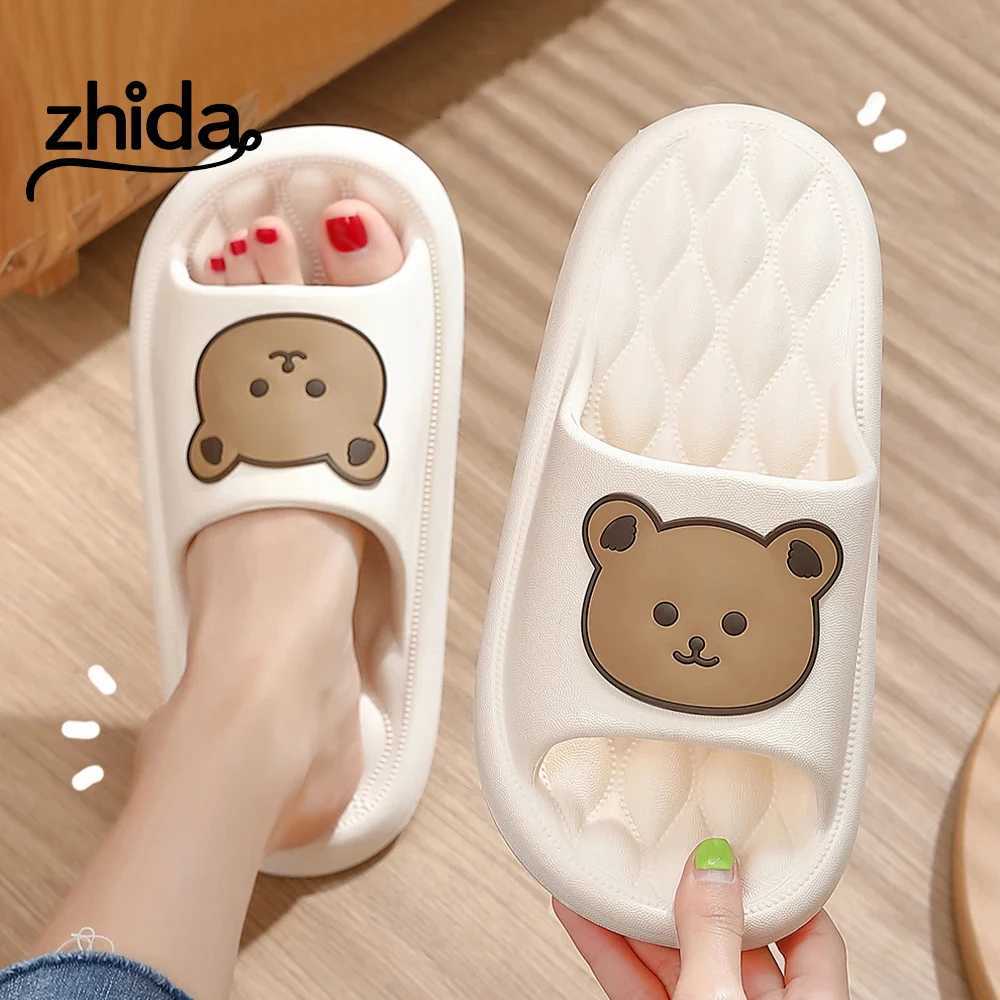 ZHIDA Childrens Shoe Summer Slippers Cotton Bear Home Slippers Anti Slip Bathroom Slippers Casual Fashion Soft Sole SlipperT250311