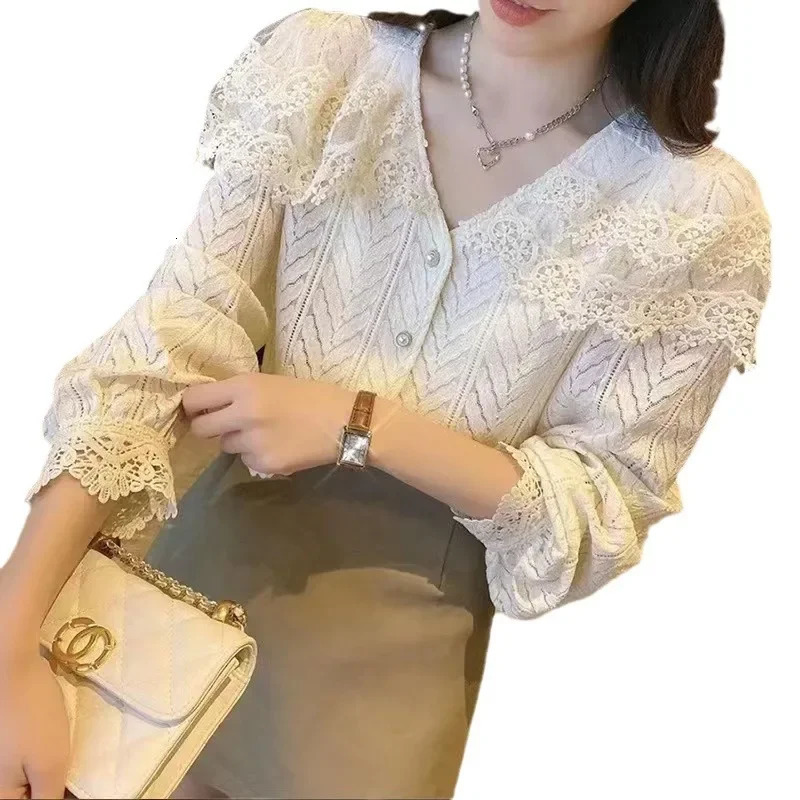 Elegant Vintage n Sensible Lace Shirt Womens Early Autumn Sweet AgeReducing Stylish Alternative Top 250311