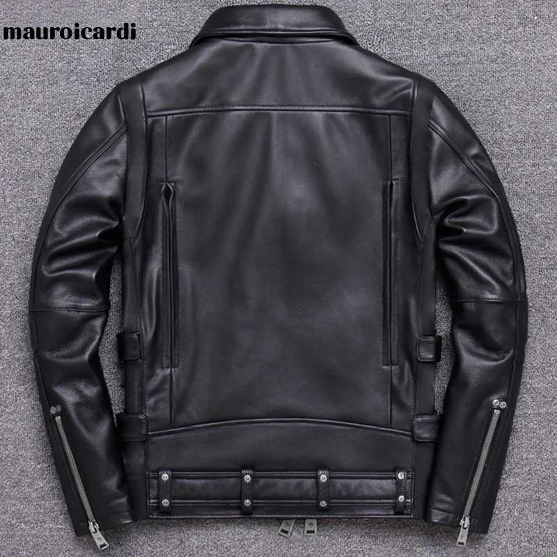 Mauroicardi Spring Black Pu Leather Motorcycle Jacket for Men Style Long Sleeve Zipper Pockets Mens Leather Jackets and CoatsT250311