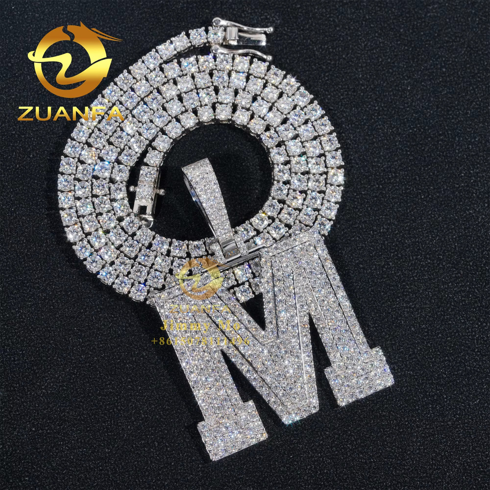 10k Real Gold New Customized Rapper Jewelry Iced Out Moissanite Necklace Pendant Hip Hop Letter M Initial Letter Pendant
