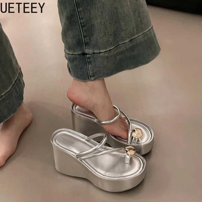 2025 Summer Platform Wedge High Heels Womens Flip up Five-clip Lace Beach Shoes Shoulder Straps Womens SlideXJ250311