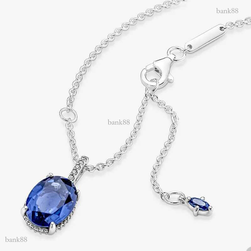Blue Statement Halo Pendant Necklace 925 Sterling Silver Wedding Necklaces Jewelry For Women Crystal Diamond necklace with Retail Box