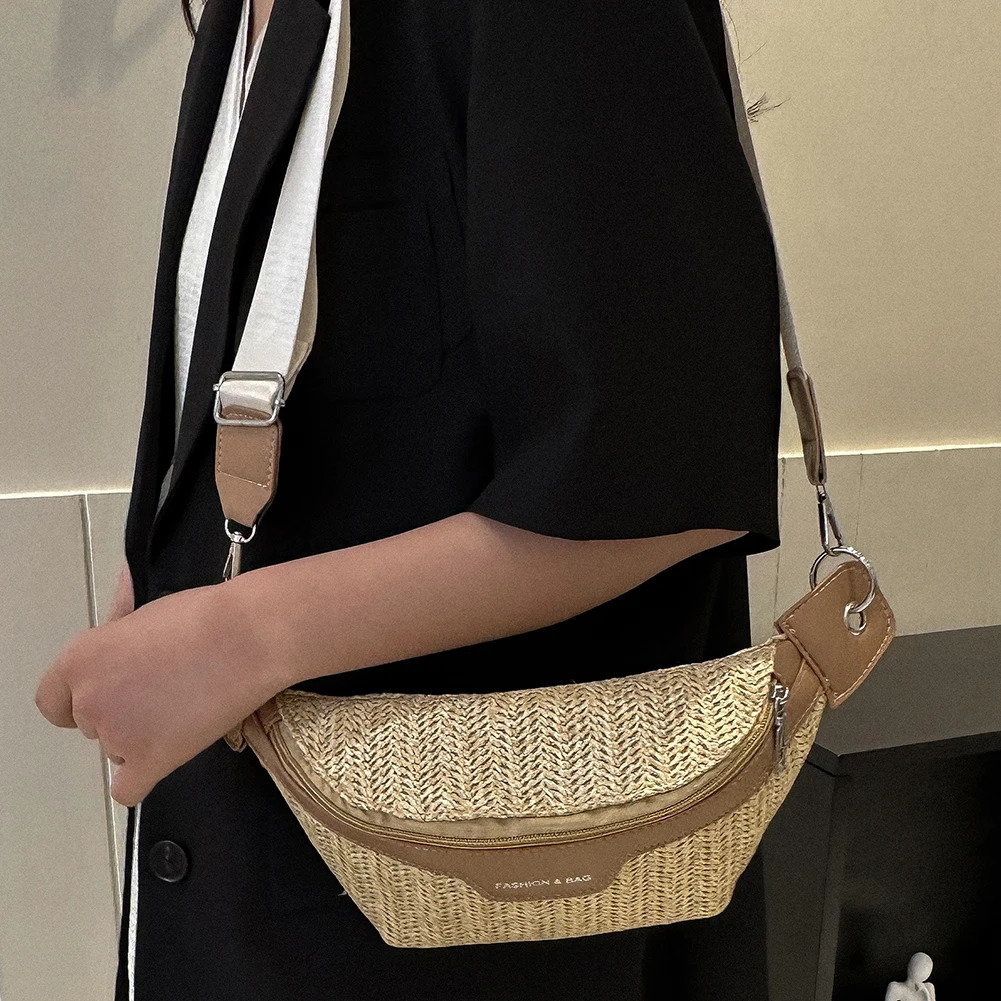 Women Shopping Bags Wide Shoulder Strap Summer Straw Underarm Bag Lightweight Breathable Fashion for Beach Vacation Travel R250311