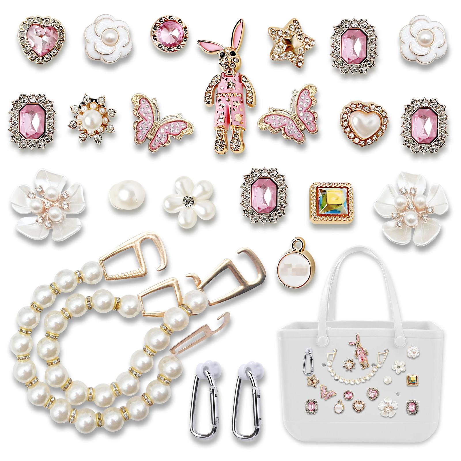 24pcs Bogg Bag Accessories Butterfly Flowers Charms with Key Ring Insert for Beach Tote Simple 250311