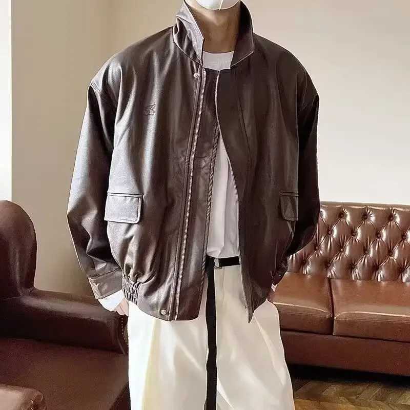 American Style Vintage Solid Color High-end Feel Leather Jacket For Men Women Loose Fit Faux Leather Vintage Motorcycle JacketT250311