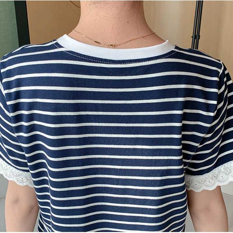 Maternity Summer Striped Nursing Dress Clothes Cotton Long Sleeve Loose Stylish Slimming Dress for Pregnant Women Mom DressT250311