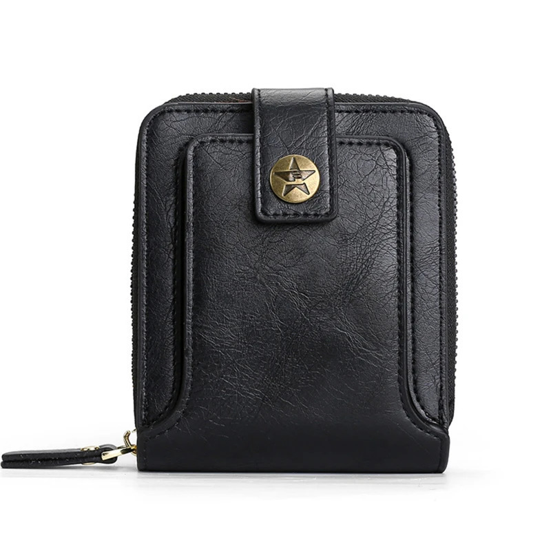 Retro mens wallet PU leather short buckle zipper clutch solid color highquality durable and convenient 250311