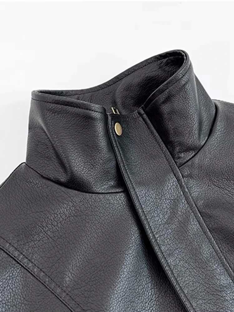 Mauroicardi Spring Autumn Oversized Cool Warm Thickened Hard Black Pu Leather Bomber Jacket Men Long Sleeve Unisex Clothes 2024T250311