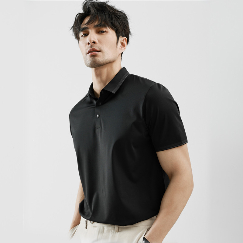 non ironing short sleeved polo for men, with a sense of business sophistication, ice silk drape, high elasticity shirt collar, men's T-shirt trac
