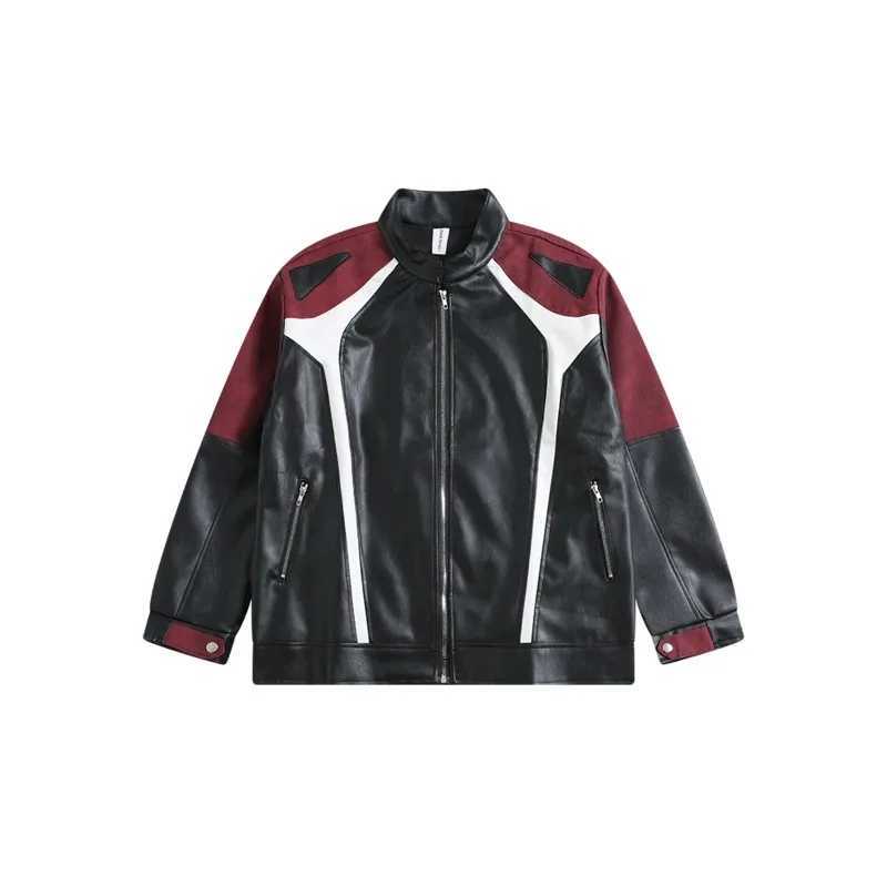 Retro Motorcycle Leather Jacket American Patchwork High Street Lapel Zipper Coats Vintage Hip Hop Coat Trendy Male Clothes TopsT250311