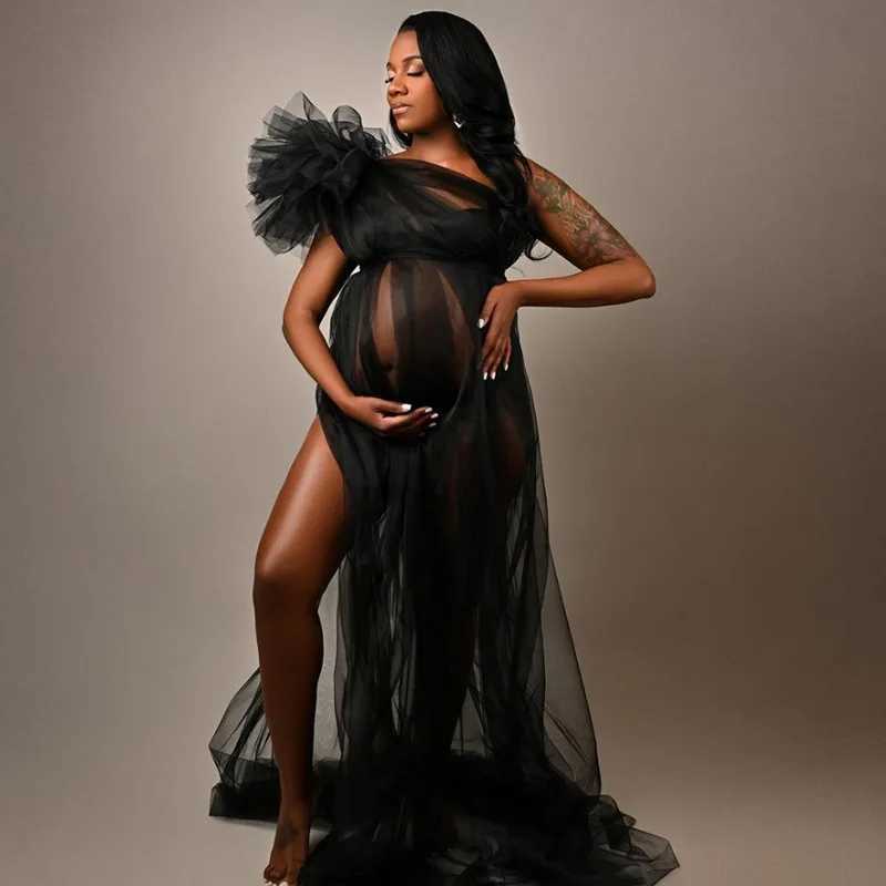 Elegant Soft Tulle Maternity Dresses Photoshoot Sleeveless Puffy Long Sexy See Through Tulle Maternity Robes For Photography X2502241