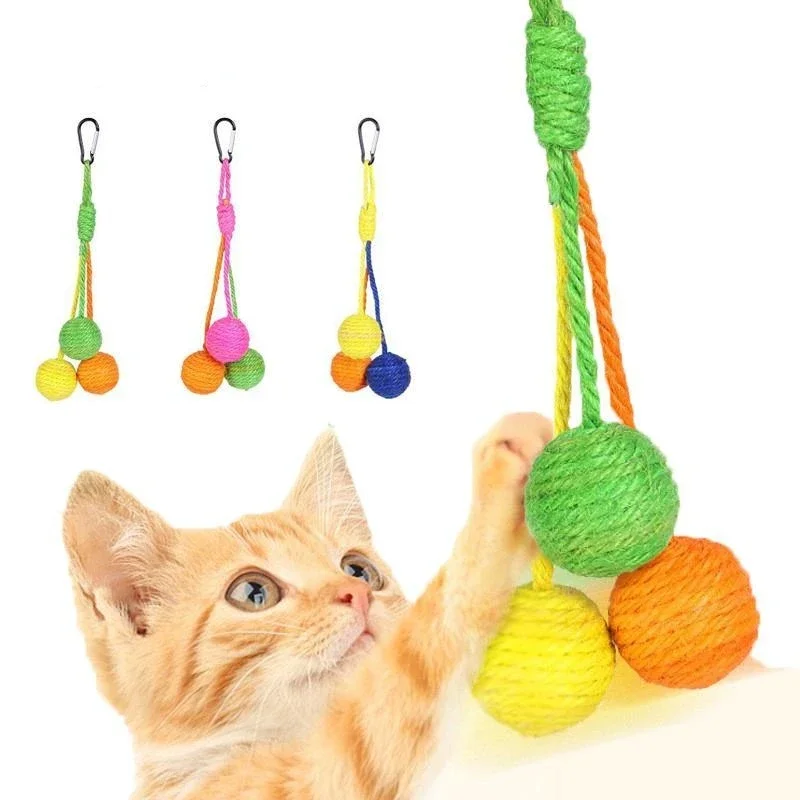 Cat Toys Pet Cat Scratch Toy Hanging Sisal Ball Built-in Bell Interactive Toy Cats Rope Ball Chew Toys Cat Supplies