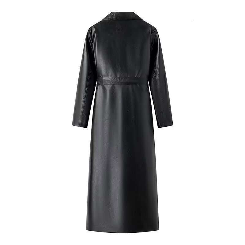 2024 Spring New Product Women's Street Fashion Imitation Leather Long Windbreaker Coat 1781