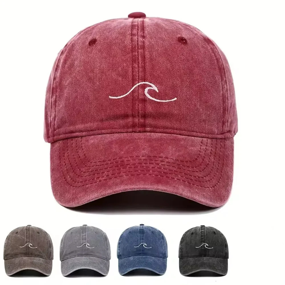 1Pcs Neutral and Fashionable Wave Pattern Embroidered Baseball Cap Retro Washed Duckbill Suitable For Outdoor Sports 250311