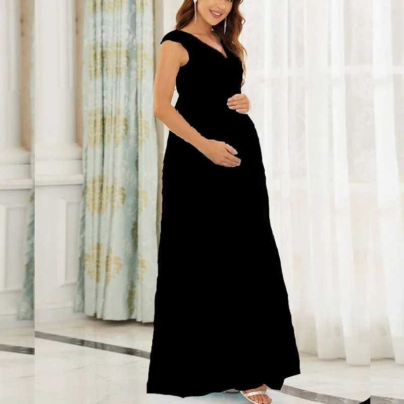Elegant Maternity Dresses For Photo Shoot Pregnant Women Solid Mesh Yarn V Neck Pregnancy Photography Maternity Sleeveless DressT250311