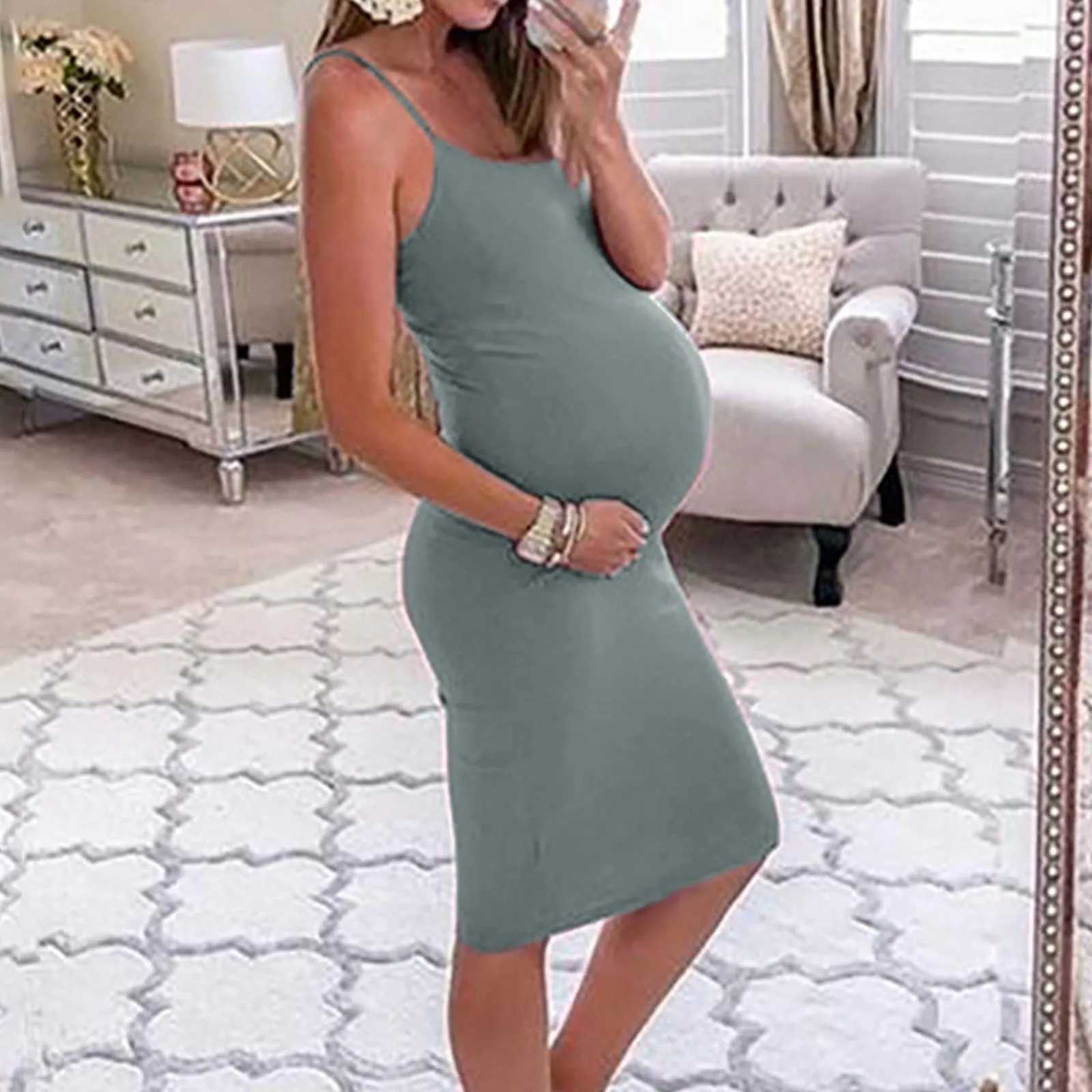 Fall Dress For WomenS Solid High Waisted Stretchy Bodycon Maternity Pencil Skirt Long Sleeve Knitted Maternity Dress T250311