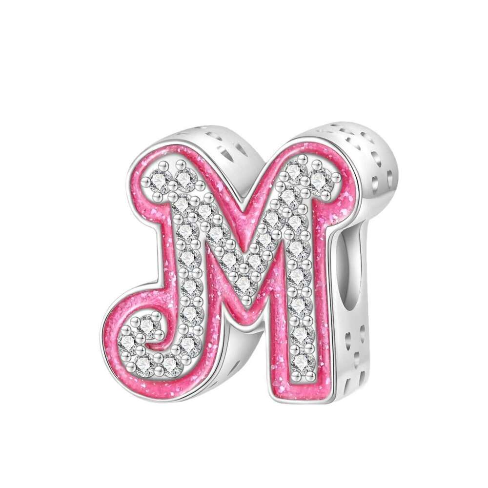 Pink English Letter Pendant Beads Charms DIY Jewelry Accessories Bracelet 925 Sterling Silver New Style For women gift
