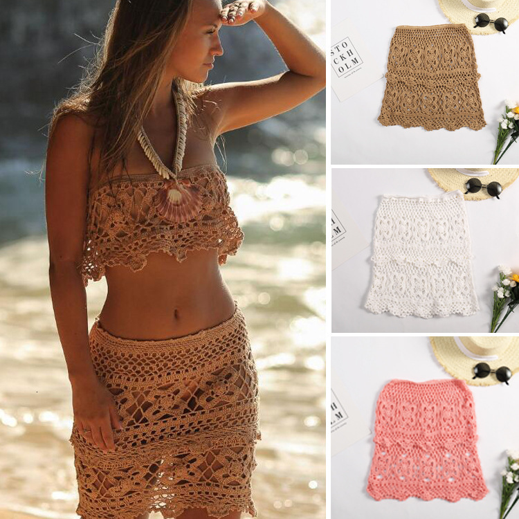 New Hand Hook Sexy Hollow Knitted Bikini Half Body Bohemian Beach Wrap Hip Short Skirt