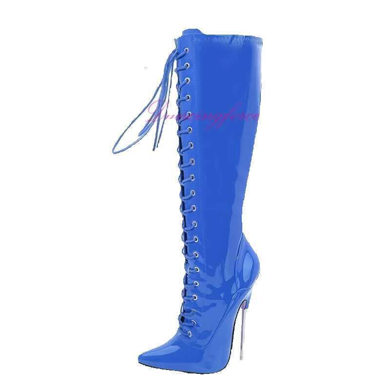 High Heel Inch Cm Metal Heels Sexy Fetish Stiletto Heel Vintage Knee High Boots Lace Up Shoes Women Size Fast Shipping
