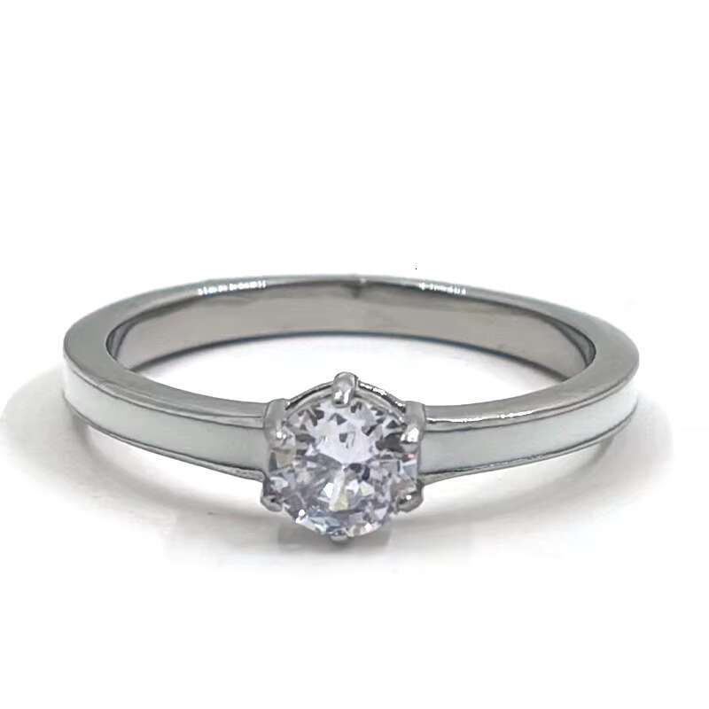 Wholesale Hypoallergenic Steel Sier Cubic Zirconium Radiant Engagement Moissanite Dia Solitaire Ring with 4 Grips