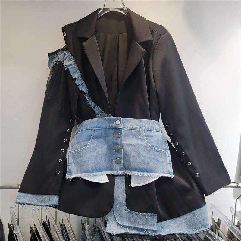 This Year's Popular Trend Is Beautiful And High-End Splicing, Contrasting Color Hollow Out Temperament Suit Jacket For Women, 2024 Autumn New Sty