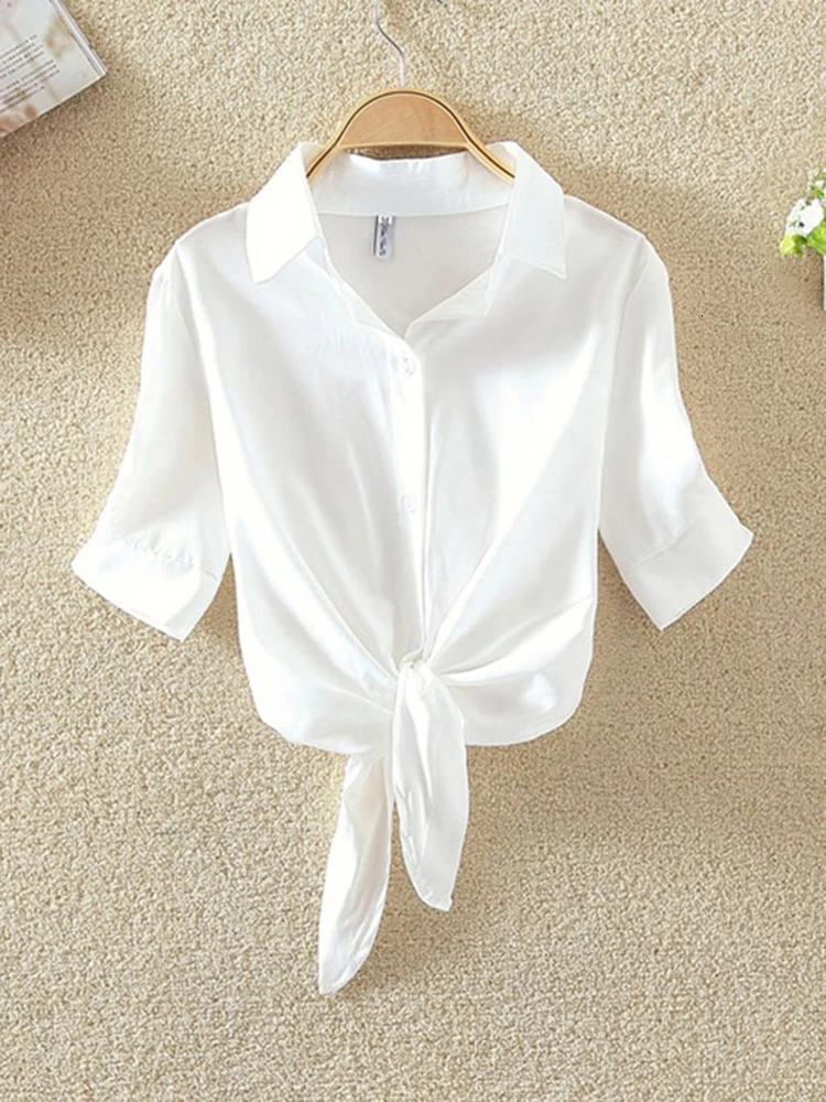 Womens Tops Fashion Women Summer Chiffon Blouse Short Sleeve Casual Shirt White Clothing Blouses 250311