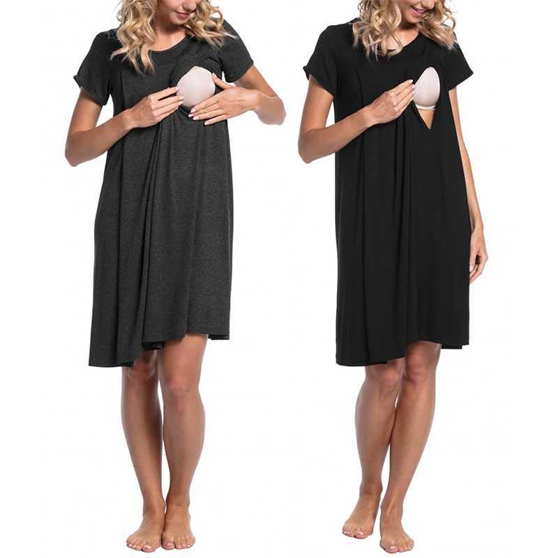 Women Maternity Nightgown Pregnant Short Sleeve Labor Delivery Nursing Dress Hospital GownsT250311