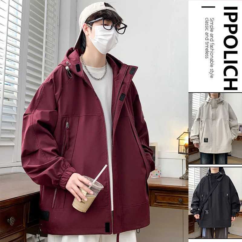 Men Jacket Korean Style Loose Casual Work Jacket Trendy Street Student Jacket Outdoor Waterproof Solid Color Fashion Man JacketT250311