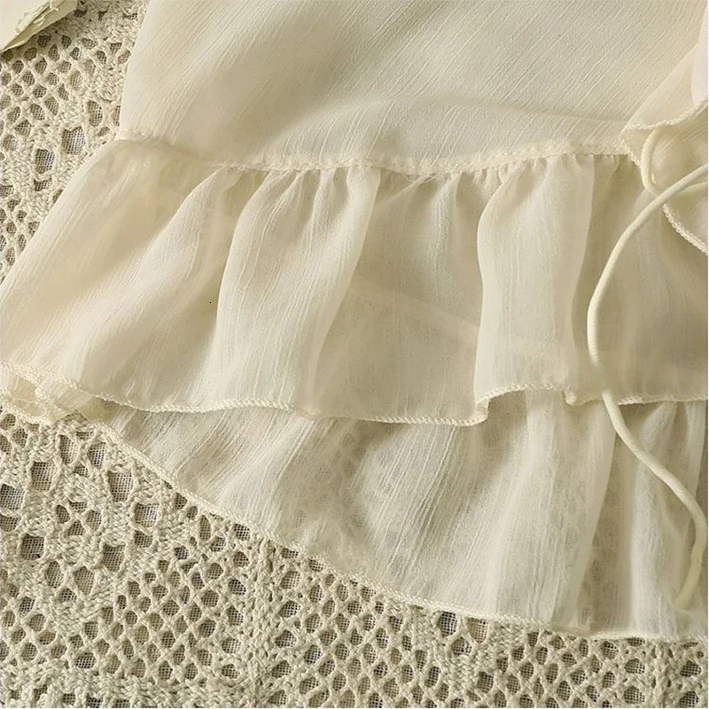 Womens Sweet Chiffon Sparkling Sleeves Sunscreen Shirt Summer Ruffle Edge Lace Beach Open Knitted Woolen Sweater Casual Outdoor Solid Loose Thin Coat 