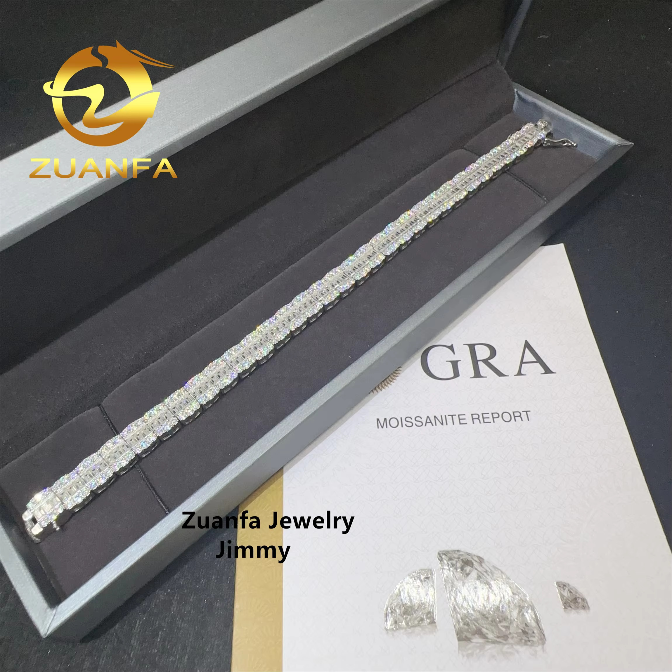 Fashion Style 8.5MM GRA Certificate Hip Hop 925 Silver White Color VVS1 Bgauette Moissanite Diamond Cluster Tennis Bracelet Men