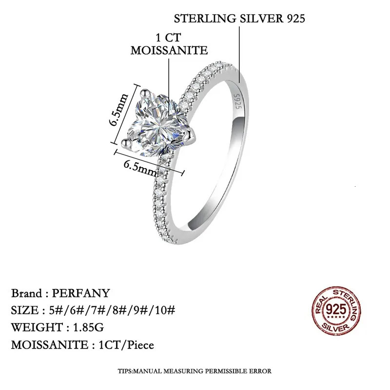 PERFANY 12CT Heart Cut Ring for Women S925 Pure Silver Shiny Laboratory Diamond Engagement y Jewelry 250213