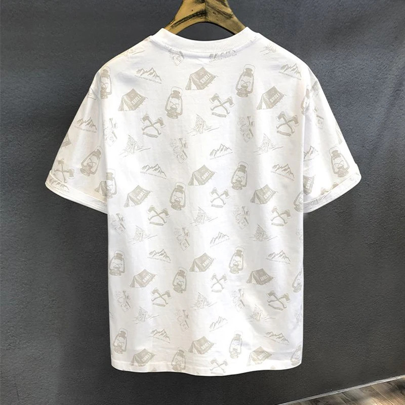 Summer Men Trendy Vintage Print Casual Streetwear Y2K Tees Harajuku Short Sleeve Loose T-shirt O Neck Cotton Basic Tops Clothing 250310