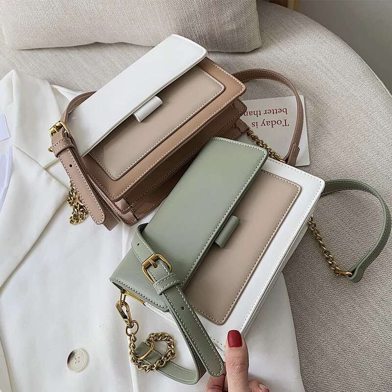Contrast Color Leather Bags For Women New Travel Crossbody Fashion Simple Shoulder Ladies Flap Bag Handbag
