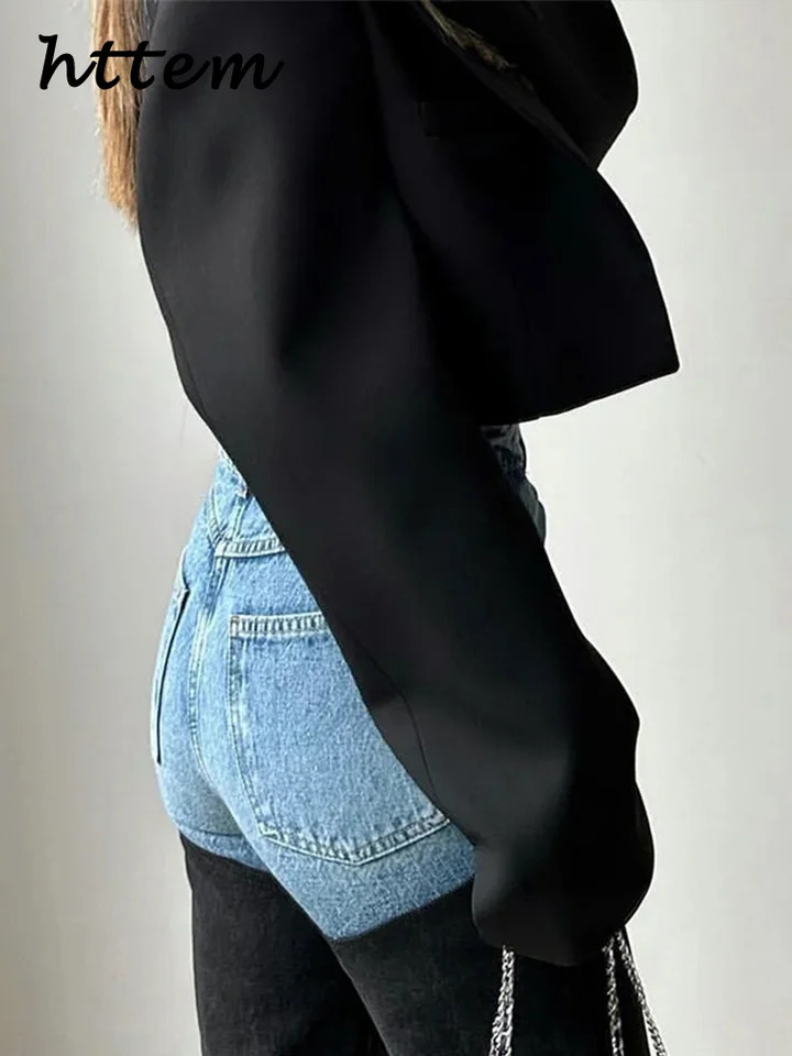 Street womens spliced straight jeans high waisted zipper pocket denim pants springsummer Y2k hiphop Trouser 250310