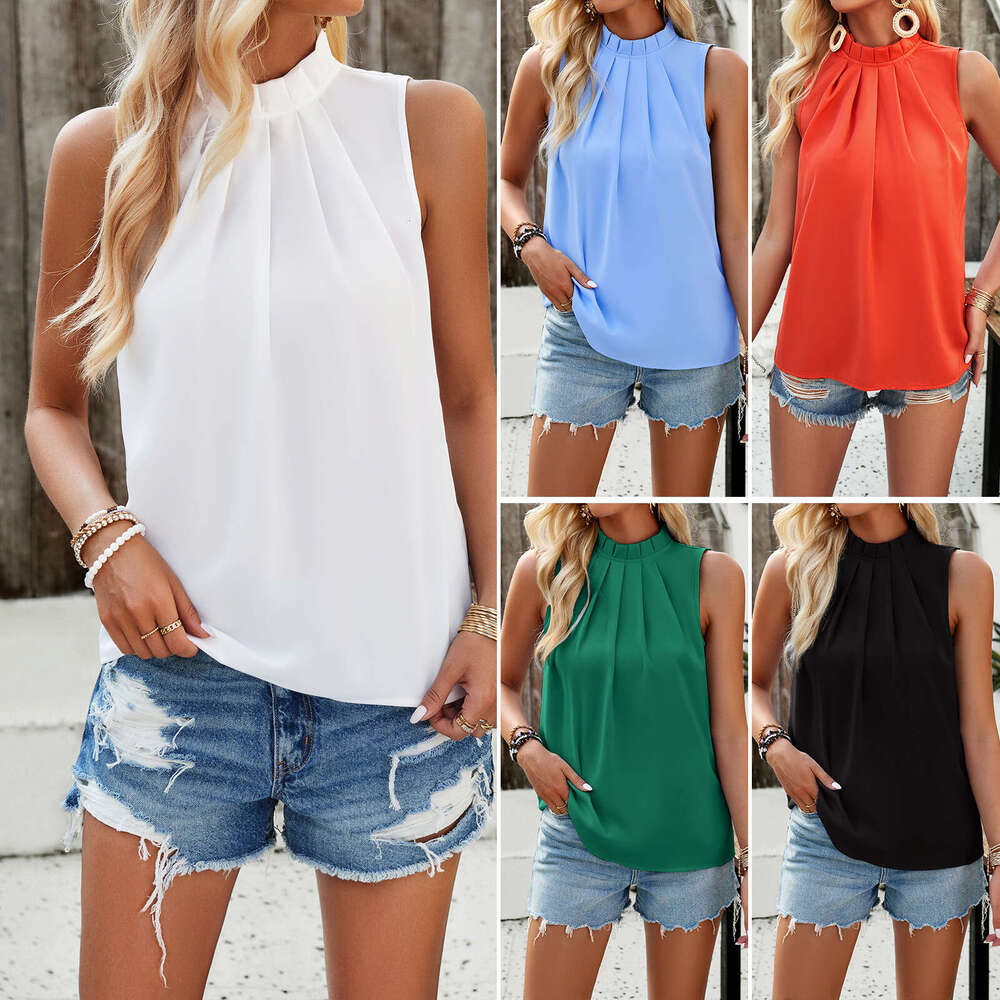 Womens 2025 Spring/summer Elegant Half High Collar Solid Color Hoodie Sleeveless Top Spring Long Sleeve Tee Shirts O-neck Crop Tops Man Woman Tees Top