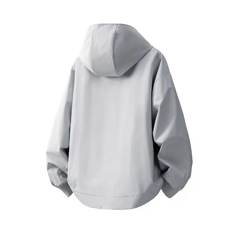 2025 Spring Mens Jackets Double Zippers Design Windbreaker Solid Color Casual Outdoor Hooded Jacket Sport OuterwearT250311