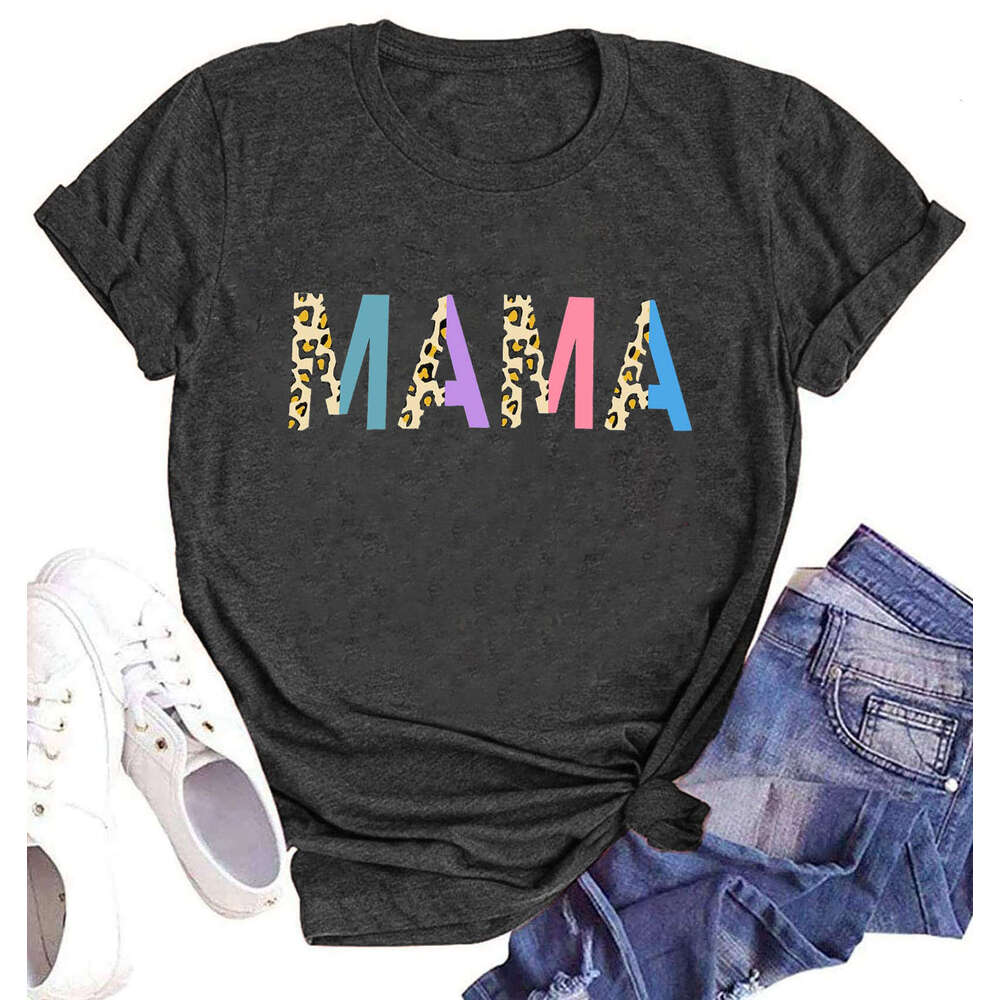 Women's Top E-commerce Mama Printed Color Cotton T-shirt 2025 New Casual Fashion Trendy Clothing