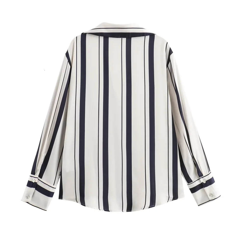 Kar Otza Womens Autumn Product Collar Long Sleeve Loose Lazy Style Silk Texture Striped Shirt 250311