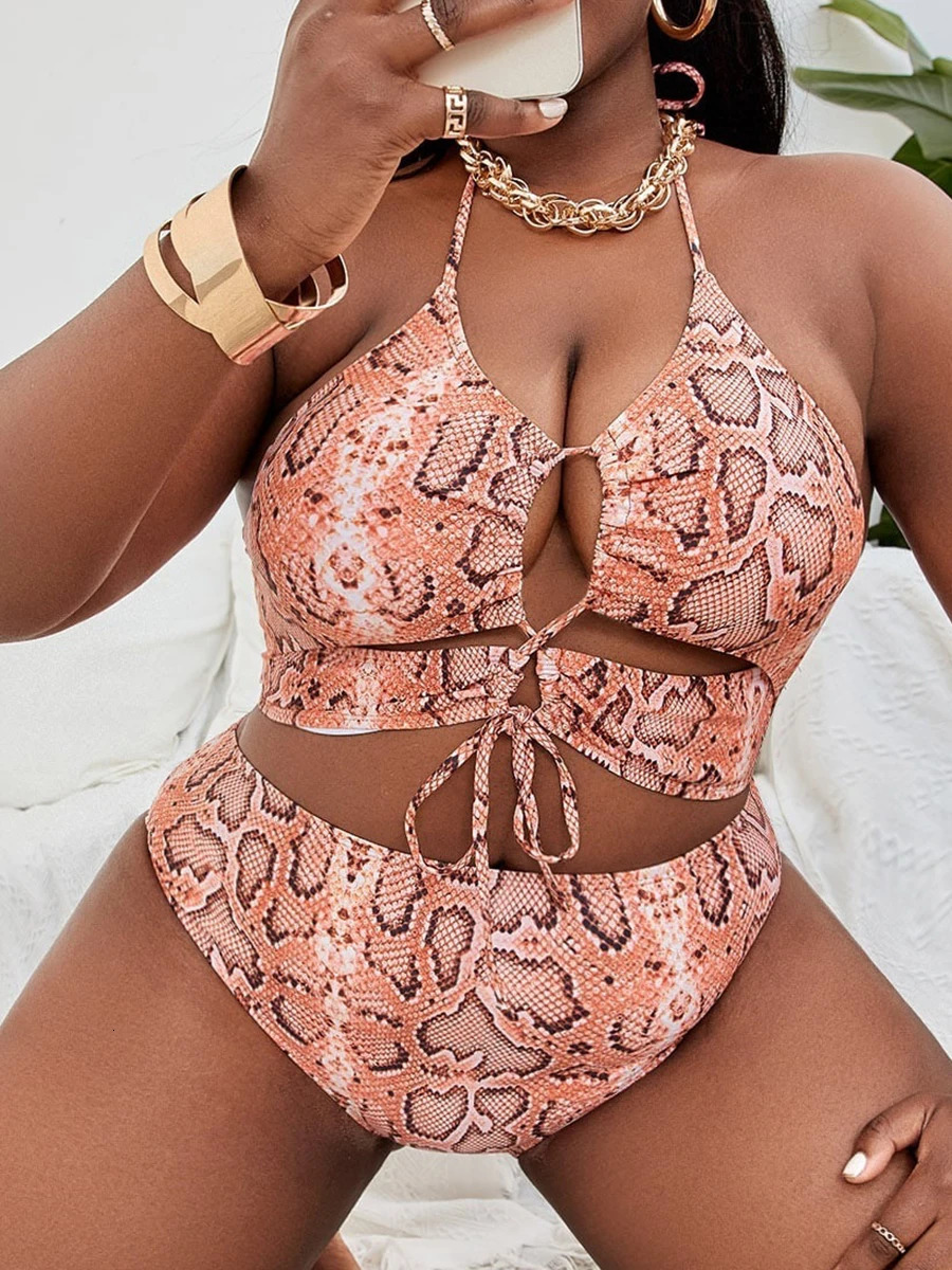 Large Plus Size Bikinis High Waist Swimsuit Women Sexy Halter Swimwear Female Bathers Bathing Swimming Swim Suit Beachwear 250310