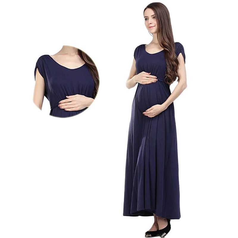 Wholesale Fashion Long Maternity Clothes Maxi Nursing Breastfeeding Dress Pregnant Long Dress Invisible Zippers Drop ShippingT250311