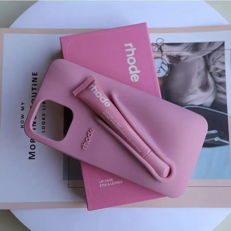 rhode phone case Lipstick Portable Case Design Lip Gloss Lipstick Lip Balm 3D Make-Up Silicone Phone Case for iPhone 16 15 14 13 12 Pro Max Holder Cov