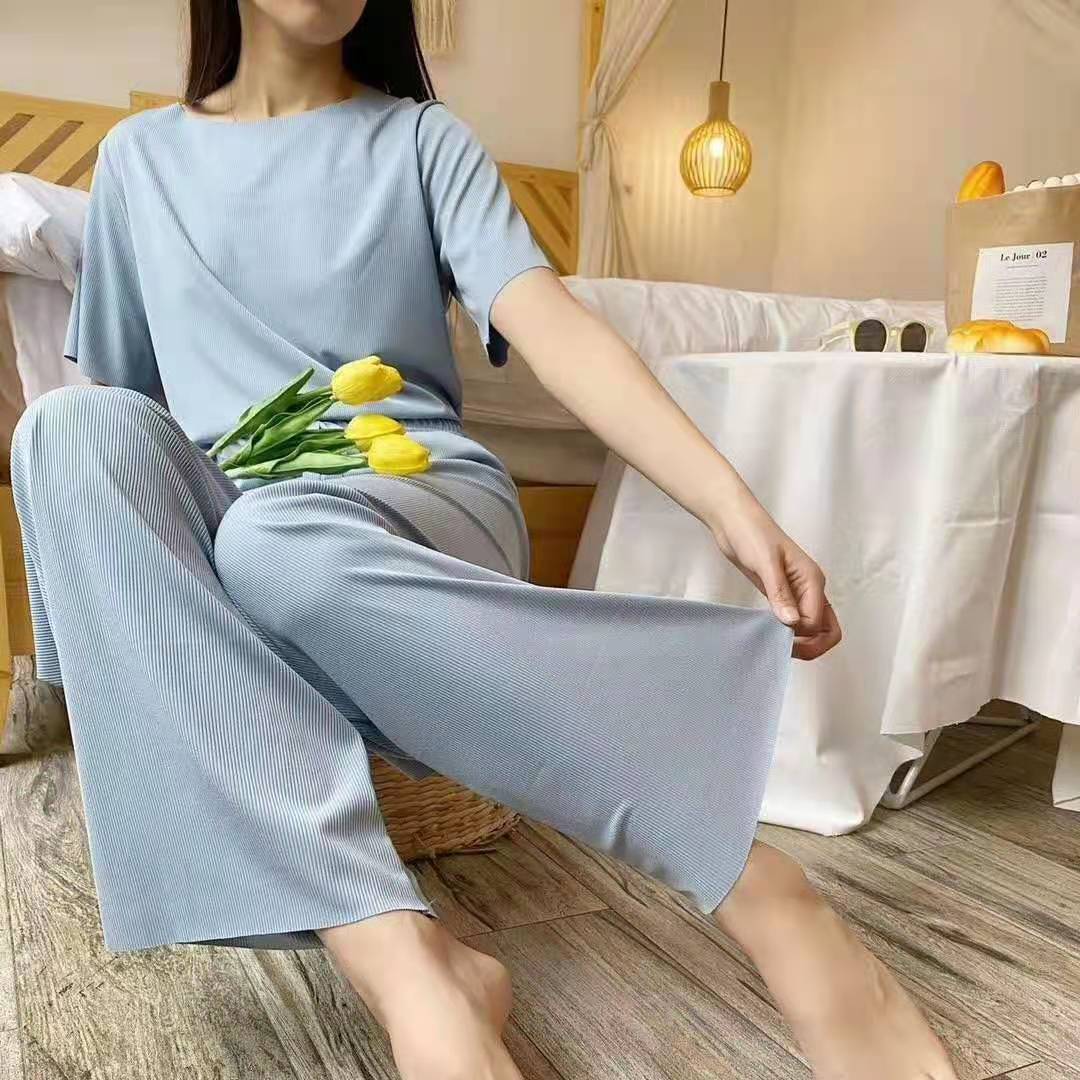 XS4-Ice silk pajamas women summer short-sleeved trousers three-piece suit home clothes cute summer new style