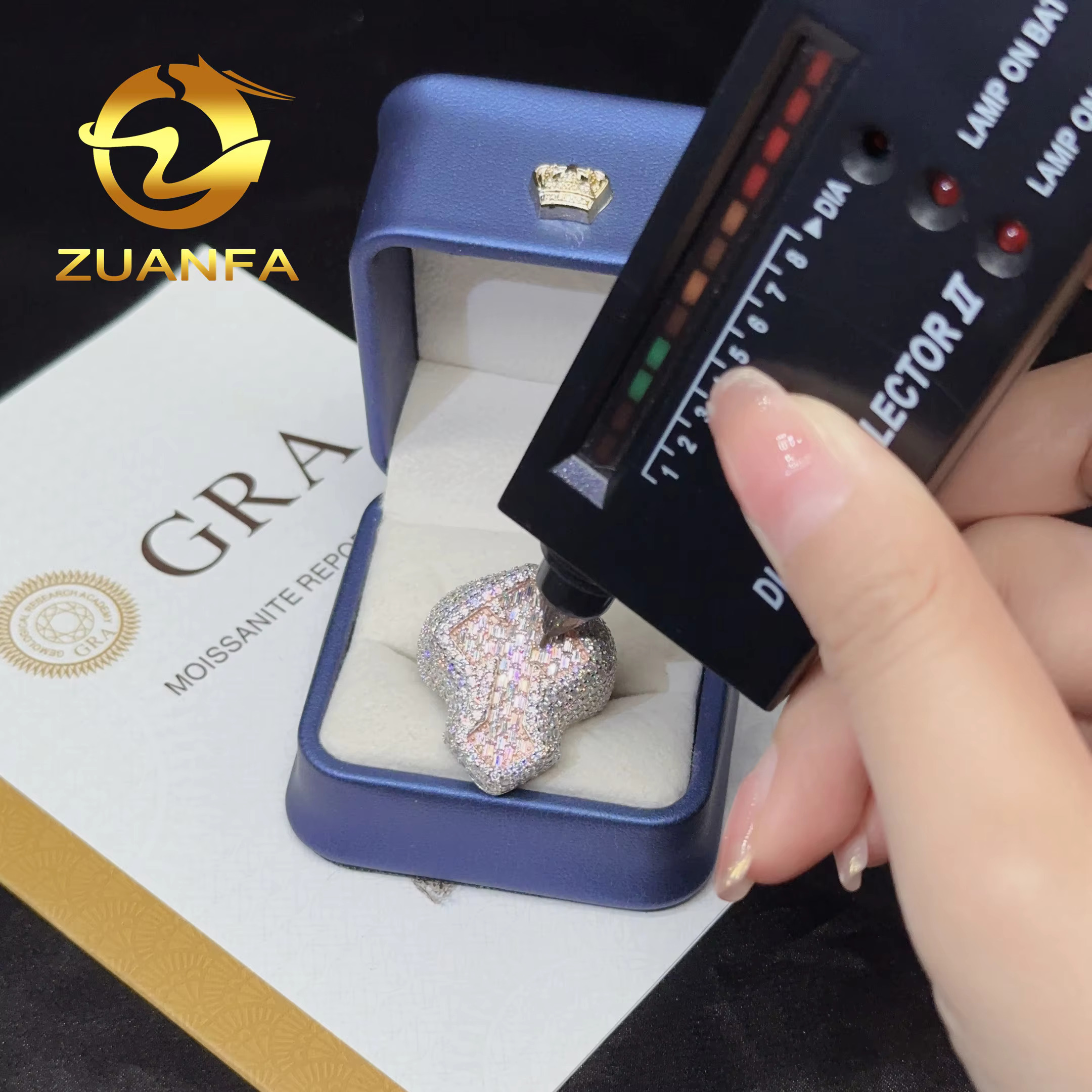 Custom Jewelry 18k Rose Gold Plated Iced Out Vvs Baguette Moissanite Ring for Men Cross Hip Hop Ring 925 Sterling Silver
