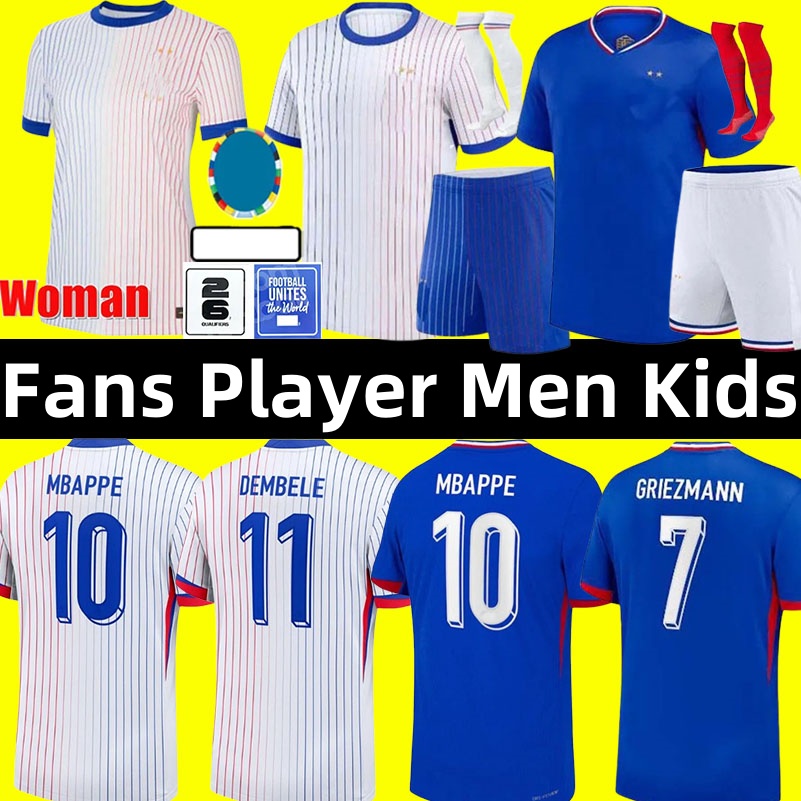 24 25 Franc Soccer Jerseys Mbappe Nkunku Griemann Dembele French Thuram Giroud Kante Coman Camavinga Kounde Saliba Theo Konate national football team Kids Kit Women