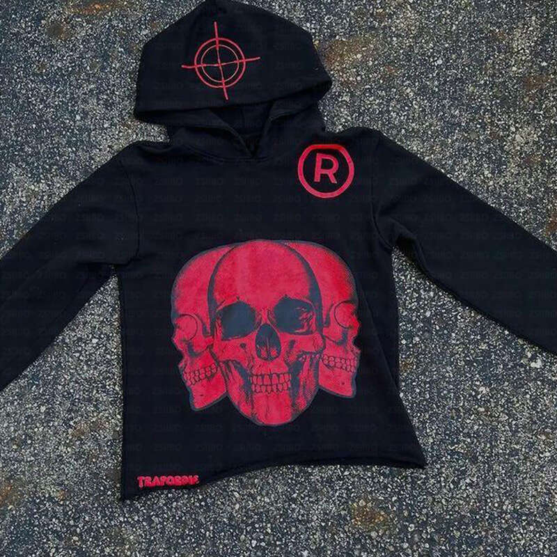 Y2k Gothic Style Hooded Sweatshirt With Skull Letter Print Pullover For Men And Women