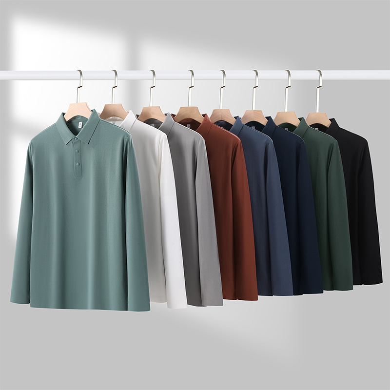 Long polo men's business casual thick solid color autumn and winter base shirt long sleeved lapel T-shirt men tracksuit
