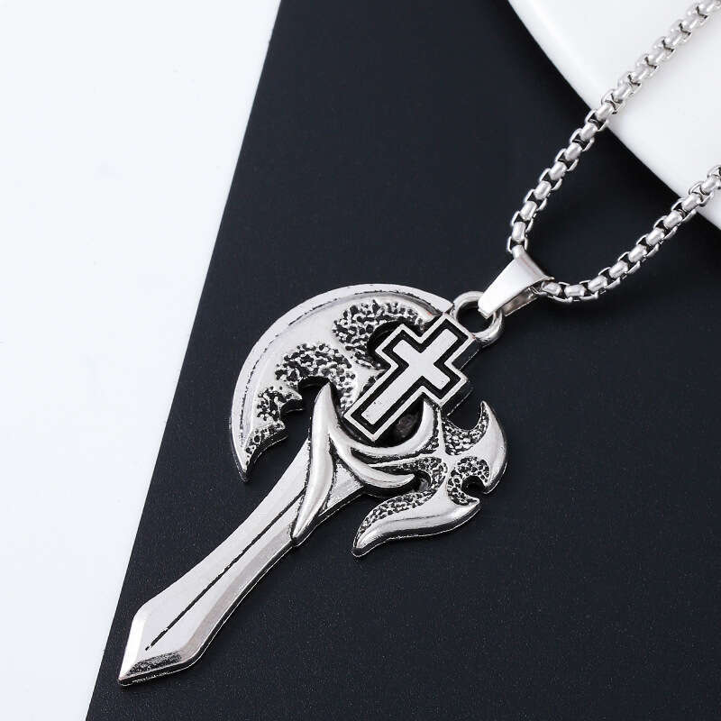 New fashionable domineering axe necklace, men's trendy and personalized hip-hop pendant, street accessories, sweater chain